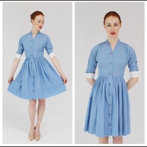 Authentic 1950s vintage blue cotton dress